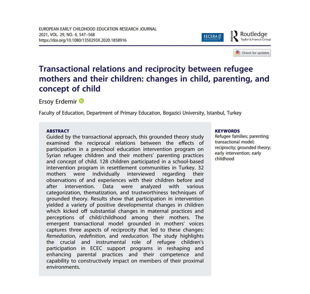 Transactional Relations and Reciprocity between Refugee Mothers and Their Children: Changes in Child, Parenting, and Concept of Child