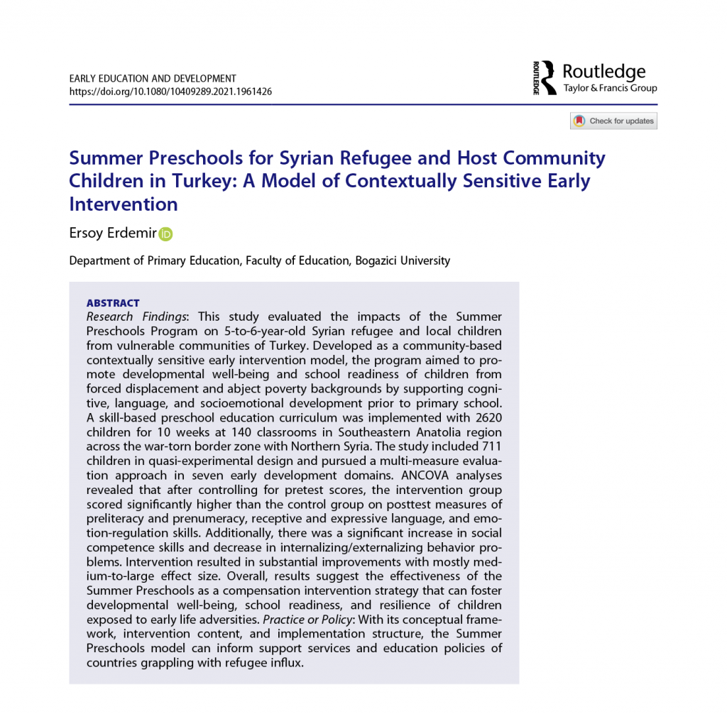Summer Preschools for Syrian Refugee and Host Community Children in Turkey: A Model of Contextually Sensitive Early Intervention