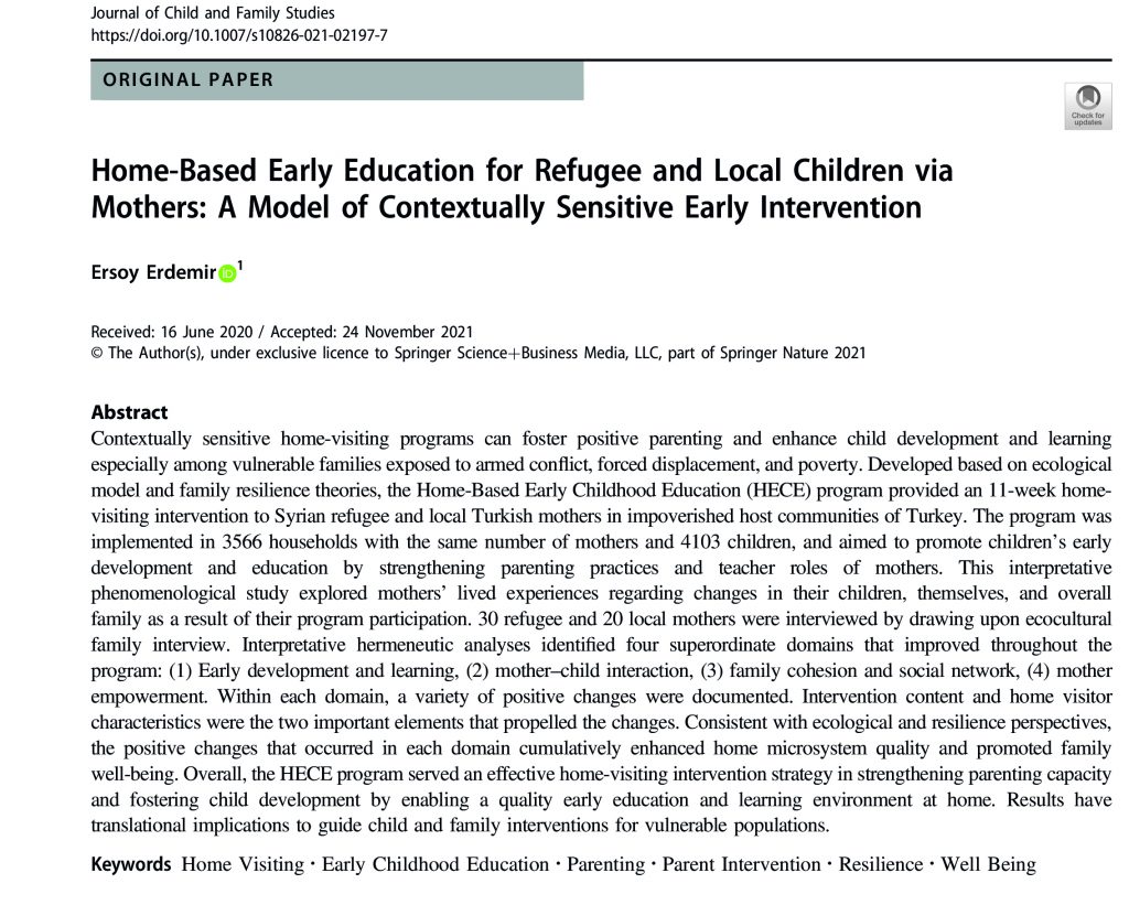 Home-Based Early Education for Refugee and Local Children via Mothers: A Model of Contextually Sensitive Early Intervention