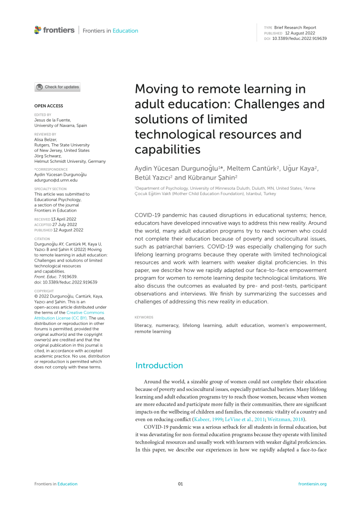 Moving to remote learning in adult education: Challenges and solutions of limited technological resources and capabilities